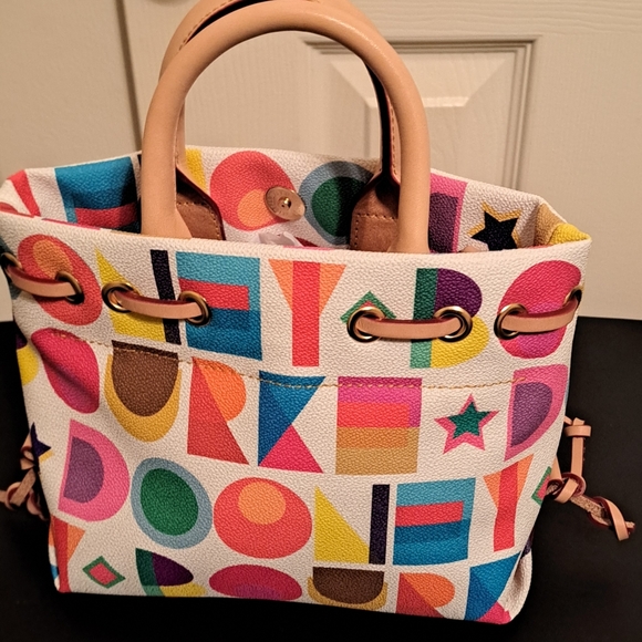 Dooney & Bourke Colorful Art Deco Tassel Tote, in like new condition. Used twice - Picture 3 of 6